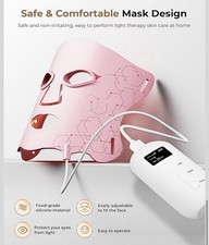 Ice-Cooling Red Light Therapy Face Mask, Silicone Pink, Timer, Rechargeable