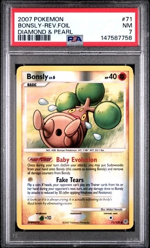 2007 POKEMON DIAMOND & PEARL #71 BONSLY-REVERSE FOIL PSA 7