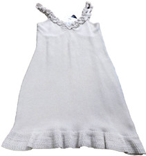 Rare London Ecru Knit Woven Ruffle Straps & Hem Boho Retro Adorable Dress Sz 6