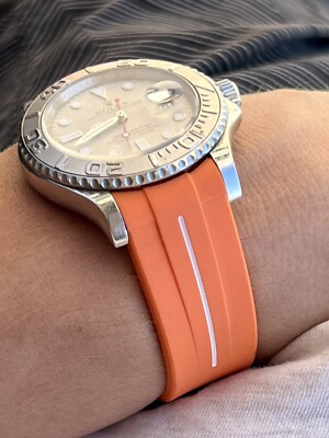 20mm Orange Vulcanized Rubber Strap WHITE stripe For Rolex Watches