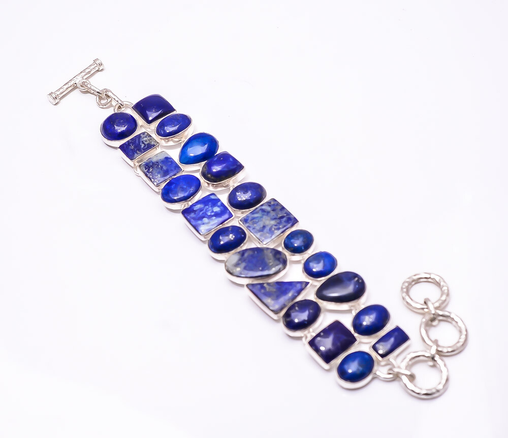 Natural Lapis Lazuli -Afghanistan 925 Sterling Silver Bracelet 7.99