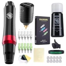 Dragonhawk S4 Wireless Tattoo Pen Kit, Tattoo Power Supply & Black Tattoo Ink