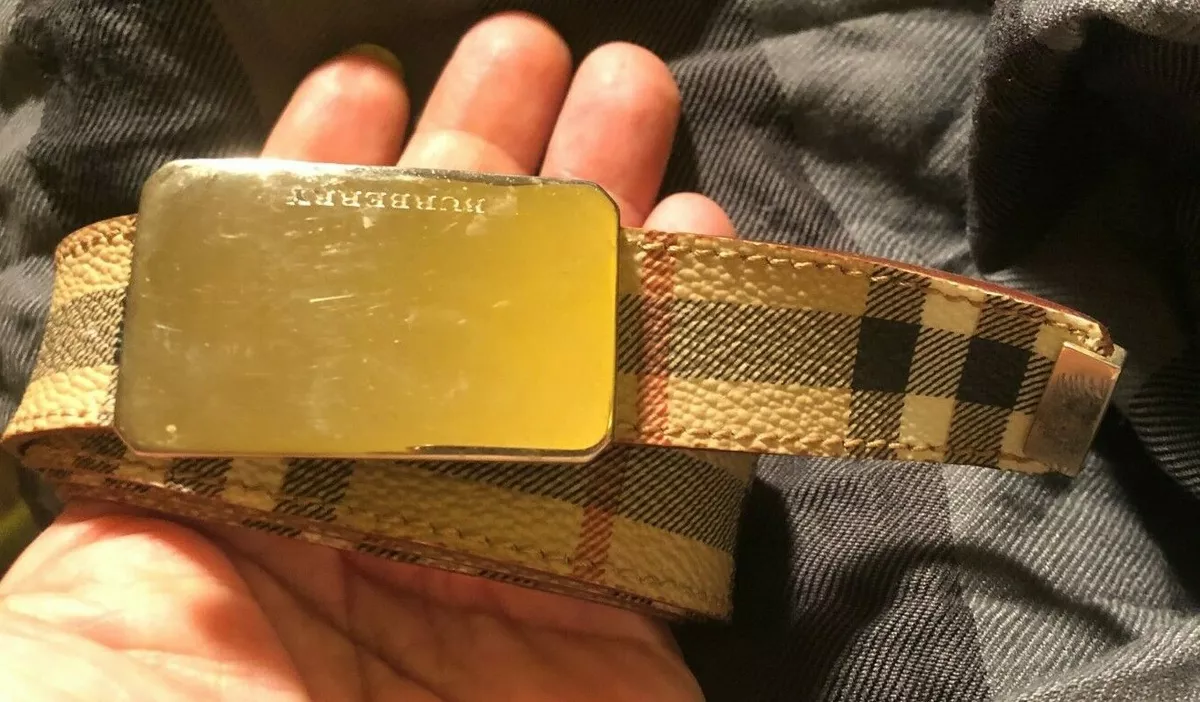 Burberry London 36" long 30/75 Check Gold Buckle men Belt