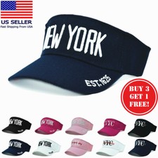Mens Summer Visor Sun Hat Golf Tennis Polo Beach Adjustable Solid NY Sports Cap