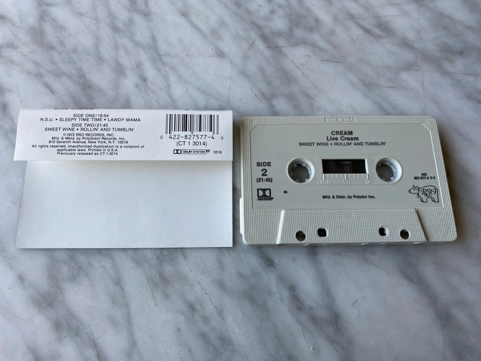 Cream Live Cream CASSETTE Tape 1972 RSO 827577-4 Y-1 Eric Clapton, The Yardbirds - Image 2 of 3