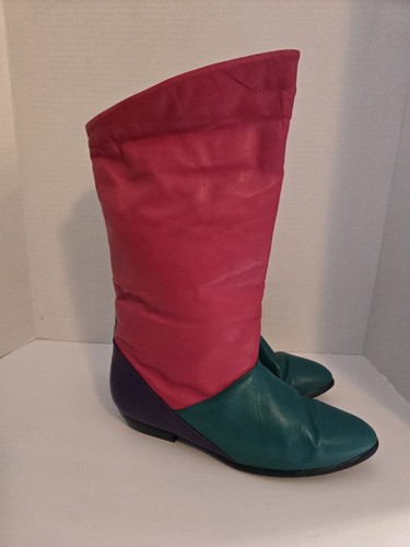 80's Vintage Joyce California Multi-colored Low Heel Leather Half Boots 8W - 第 2/12 張圖片