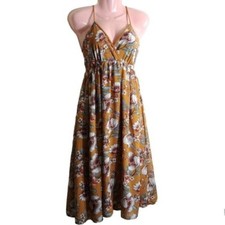 Forever 21 Boho Floral Dress V Neck Shirred A-line Dress, Summer dress Size M