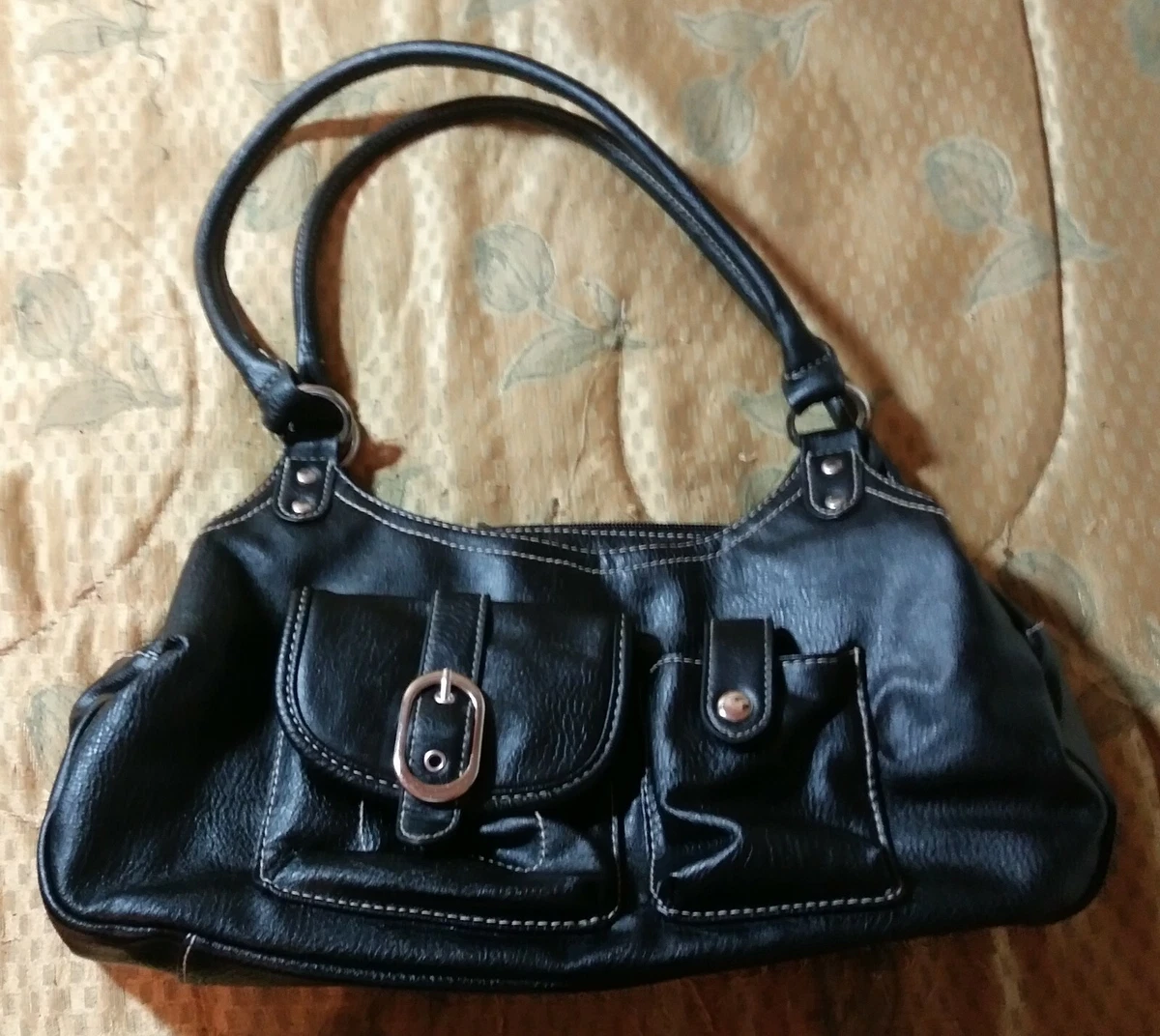 Merona Faux Black Leather Purse With Two Exterior Pockets eBay