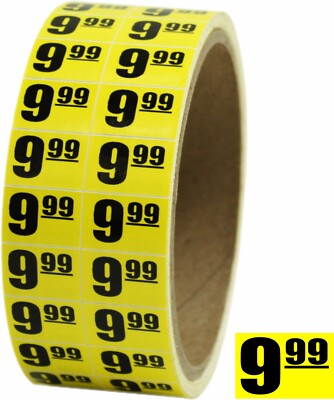 9.99 $10 Sale Discount Price Labels Stickers DAY-GLO YELLOW .75