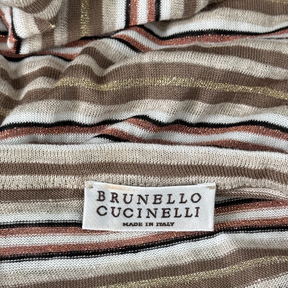 Brunello Cucinelli Top Womens XS Metallic Stripe Linen Cotton Striped Tee Italy - Image 3 of 4