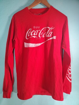 Enjoy Coca Cola Coke Long Sleeve Shirt 100% Cotton Red Mens Size S