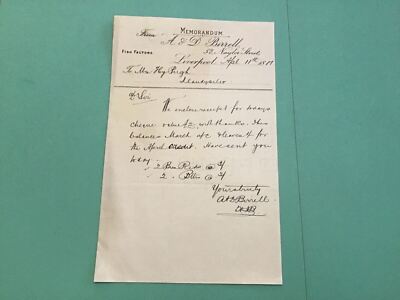 A & D Birrel Liverpool Fish Merchants 1881 Memorandum Receipt R43480