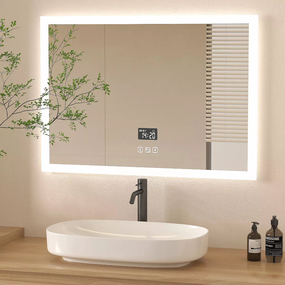 Bluetooth Mirror LED Illuminated Bathroom With Shaver Socket