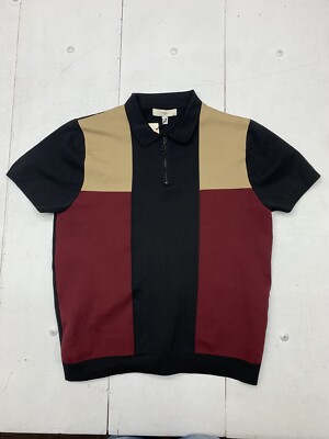 River Island Womens Black Brown Red 1/2 Zip Polo Size XL