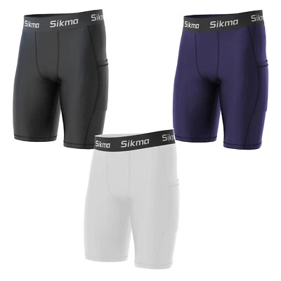 Pantalones Cortos de Compresión Sikma Para Hombre Gimnasio Correr Pantalones Cortos con Bolsillos Anti Rozaduras