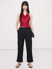 Banana Republic XS Linen Pull-On Ankle Pant Black Extra Small 713472 NEW