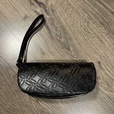 Ladies Black Oakley Logo Sunglass Faux Leather Soft Zipper Case W/Wristlet Loop