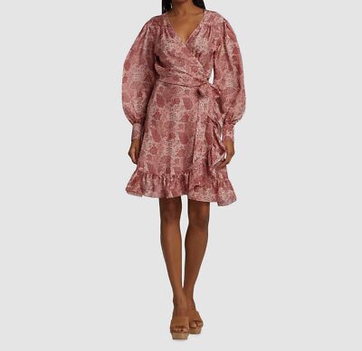 $497 Hannah Artwear Women's Pink Silk Self-Tie Annabel Wrap Dress Size 1