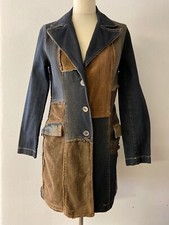 Vintage 90s Patchwork Denim Pant Suit for Women Flared Jeans Fitted Jacket
