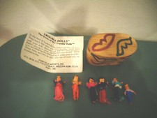 SET OF 6 VINTAGE HANDMADE GUATEMALAN TROUBLE DOLLS IN BOX