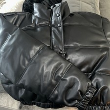 Na Kd Black Faux Leather Puffer Coat