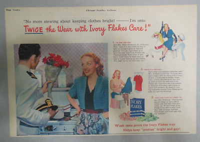 Ivory Flakes Soap Ad: Twice The Wear With Ivory ! from 1944 Size:  11 x 15 inch