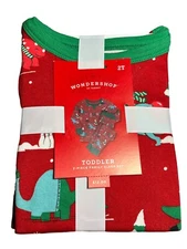 Wondershop 2 Piece Sleep Set Toddler 2T Red Dino Holiday Christmas Jogger Family