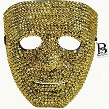 Rhinestone Krump Dance Mime Masquerade Mask Full Face Mask Gold Masquerade Ball
