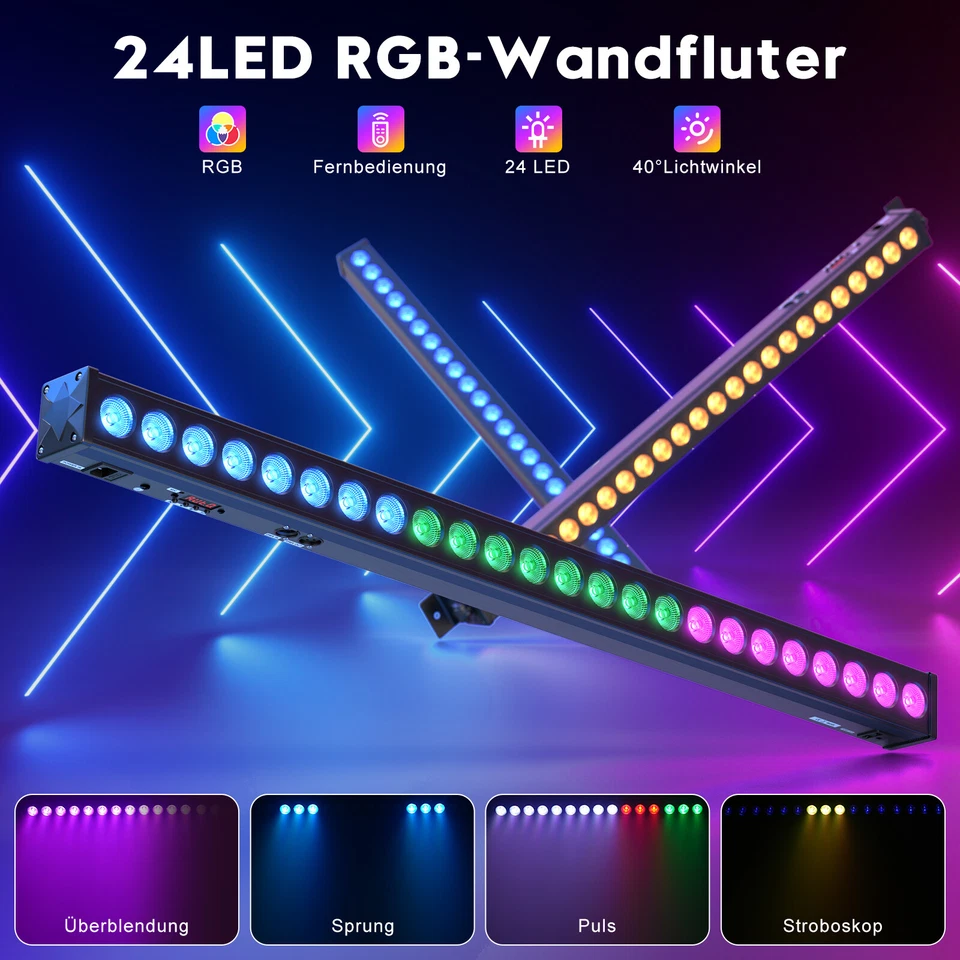 1/2/4/8/10 Stk 96W 24LED Bühnenbeleuchtung Wall Washer Licht Bar DMX Lichteffekt - Bild 2 von 4