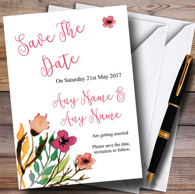 Handschrift Schrift Aquarell Rosa Personalisiert Hochzeit Save The Date Karten