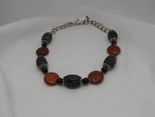 Black Lava and Red Jasper Silver Necklace