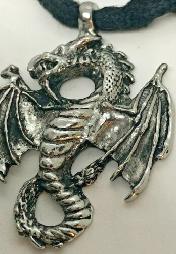 Jay Silver Tone Flying Dragon Pendant w/ Shoe String Necklace - Picture 6 of 7