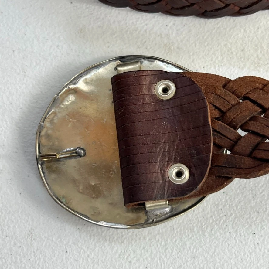 Cinturón de cuero genuino trenzado Chicos para mujer M con marco de metal plateado geoda Foto 4 de 4