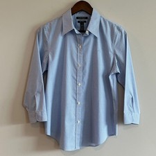Lauren Ralph Lauren Non-Iron Gingham Button Down Shirt Blue White Womens Medium