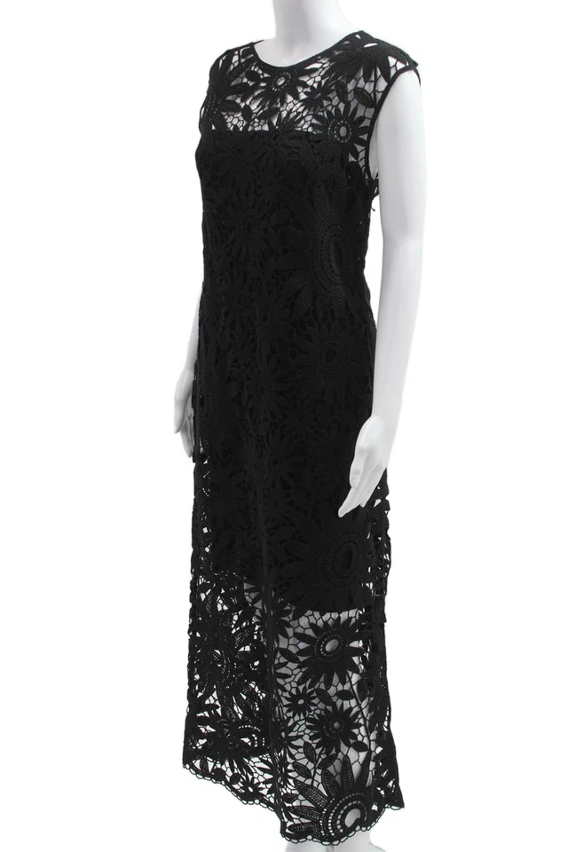 Vestido largo Ted Baker para mujer negro floral manga corta cremallera talla 2 Foto 2 de 4