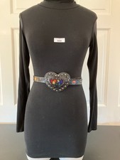 Fred Coen / Santa Fe black stamped leather belt with beads 29-35
