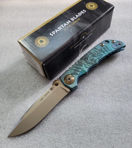 Spartan Blades Harsey, Plague Doctor, Polished Stonewash S45VN, Green/Bronze Ti