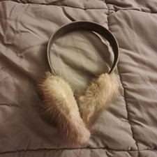 Vintage Women's Tan Brown Mink Genuine Fur Ear Muffs Winter Luxury Cozy Warm