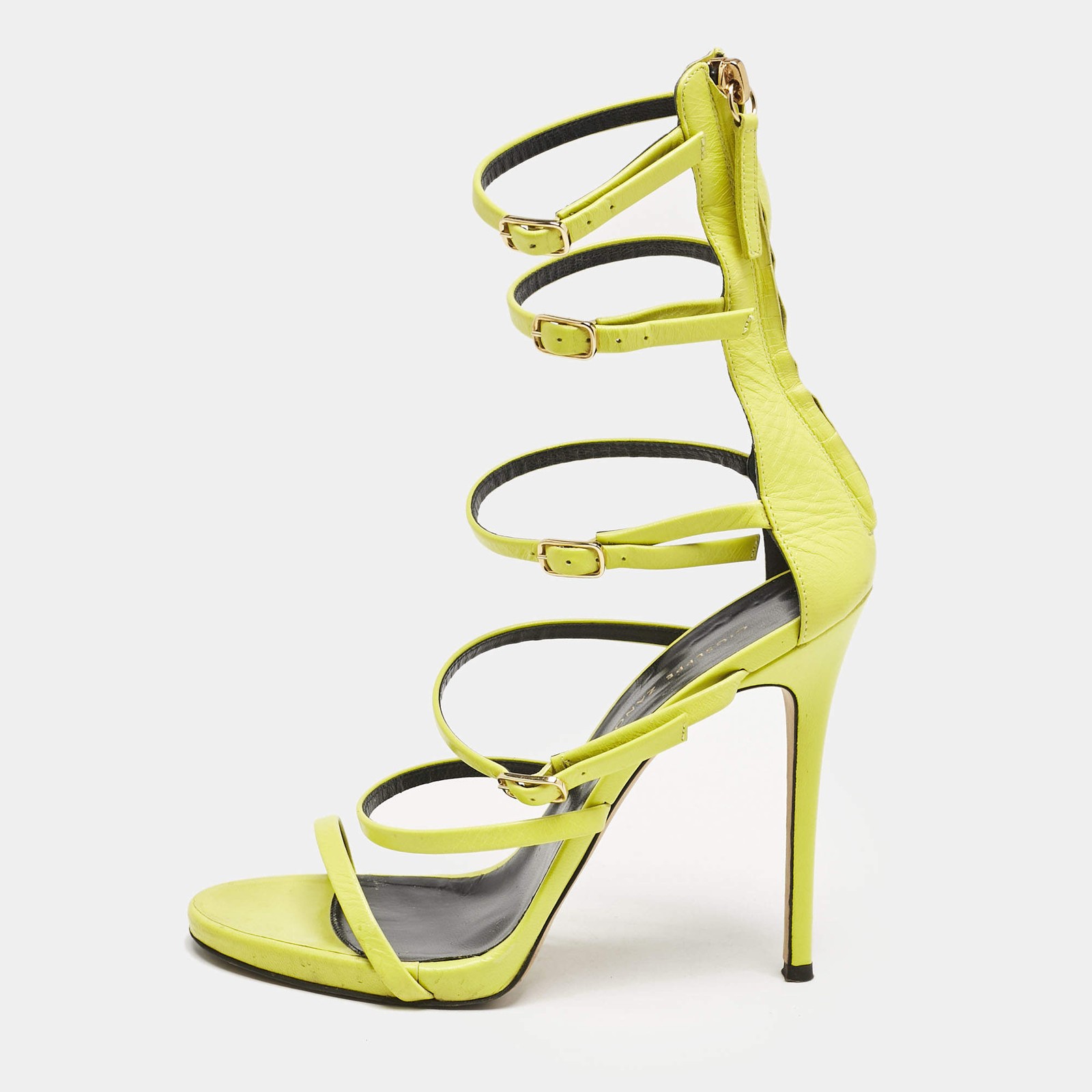 Giuseppe Zanotti Lime Green Leather Margaret Sandals Size 37