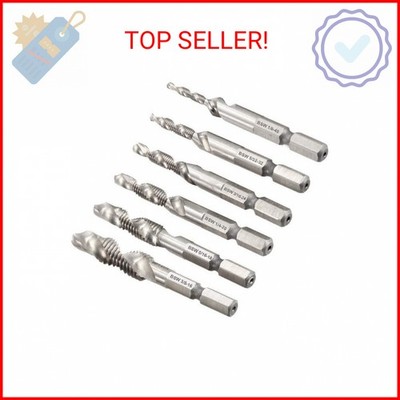 Bestgle Set of 6 SAE Drill Tap Combination Bits HSS Deburr Countersink Bit Set w