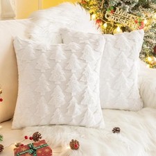 Christmas Tree Pillow Covers Set of 2 18x18 inches, 3D Xmas Tree Shaped White