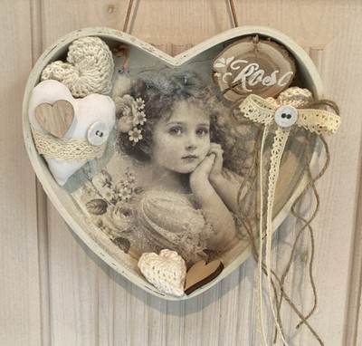 Handgefertigt Holz Herz Deko Tablett Hänger shabby vintage look Nostalgie -1040
