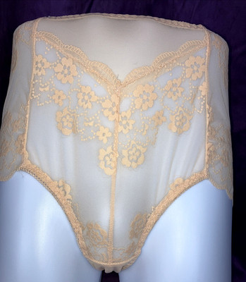 Set 2 NEW 3x Sheer Lace Risqué NUDE Granny Panty Nylon Mesh Lace Stocking Sissy