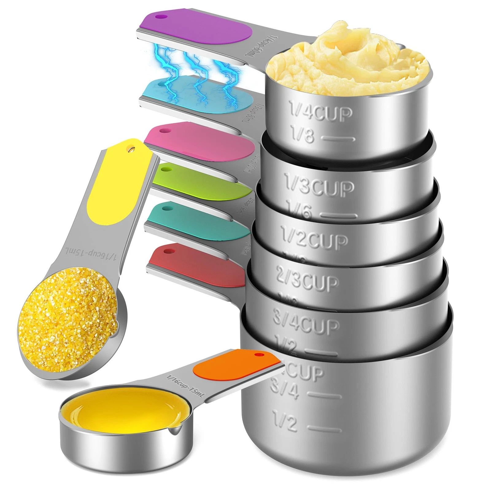Magnetic Measuring Cups Set of 8, Stainless Steel Nesting - Easy Storage
