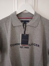 Image of Tommy Hilfiger Men's Grey Polo Shirt Regular Fit Size Medium Short Sleeve Cotton