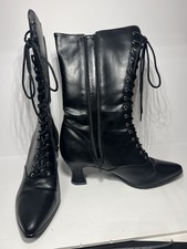 Recollections Victorian Lace Up Mid Calf Boots Black French Heel Est Sz 10