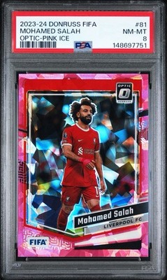 2023-24 Panini Donruss FIFA Mohamed Salah Optic Pink Ice /25 PSA 8