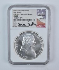 (2018) 1 Oz Silver Presidential Medal John Adams Mike Castle MS70 NGC *5721
