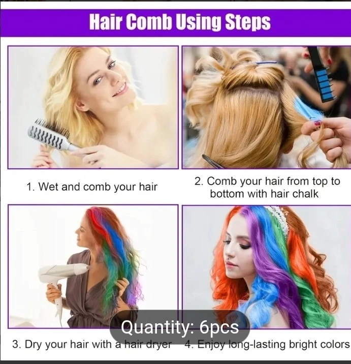 Nuevo peine de tiza para cabello tinte temporal para color de cabello para niñas niños, tiza lavable para cabello Foto 2 de 4