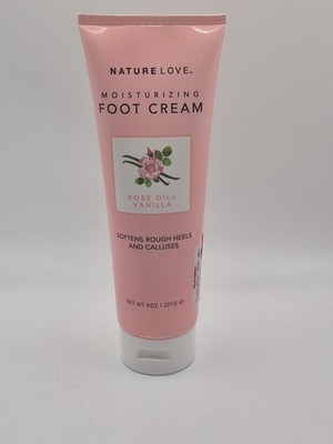 NATURE LOVE MOISTURIZING FOOT CREAM ROSE OIL+VANILLA  SOFTENS HEELS 8  OZ JUMBO
